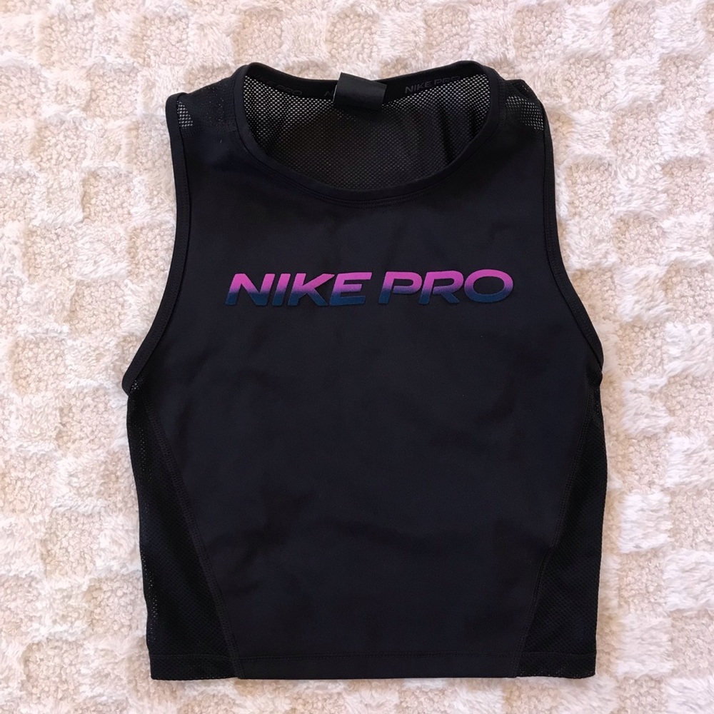 Nike Pro Black Crop Tank with Gradient Logo